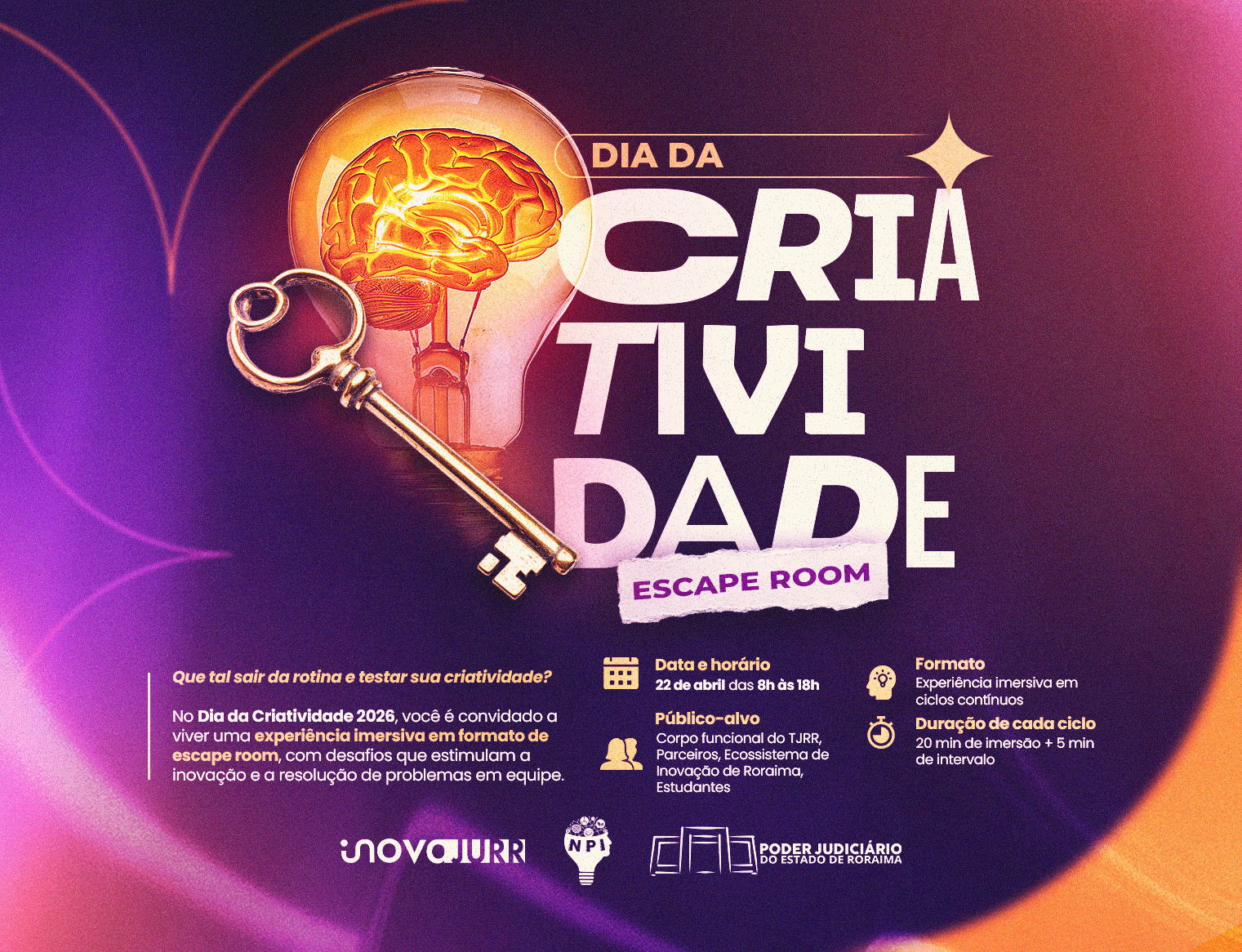 Dia da Criatividade 2026 terá experiências imersivas e desafios em equipe no TJRR