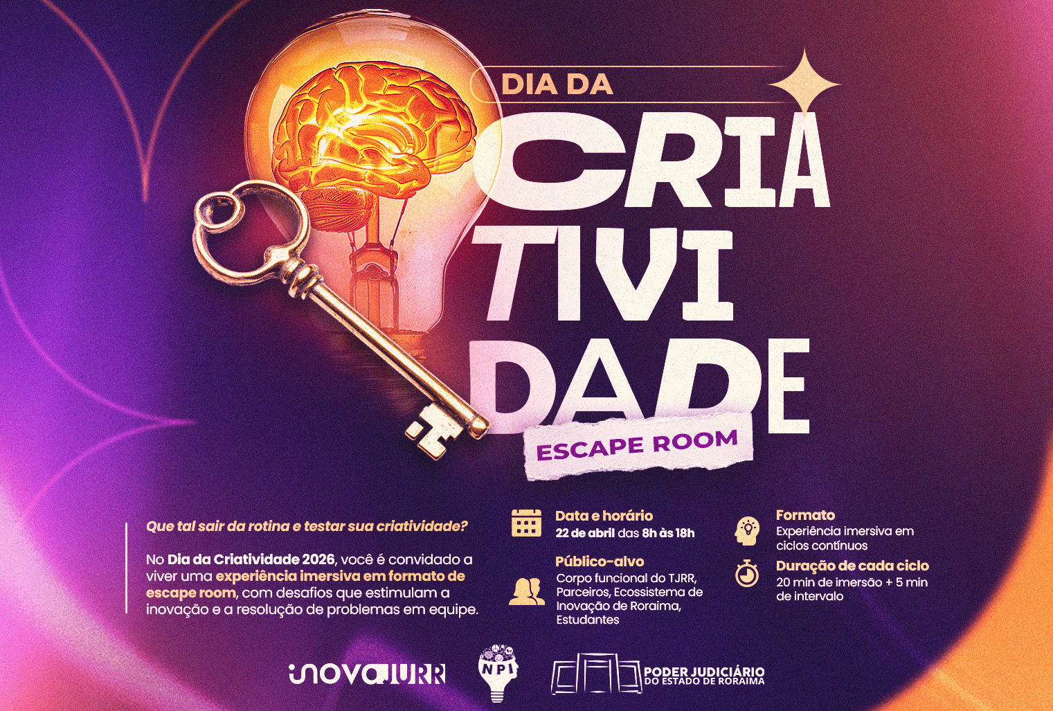 Dia da Criatividade 2026 terá experiências imersivas e desafios em equipe no TJRR
